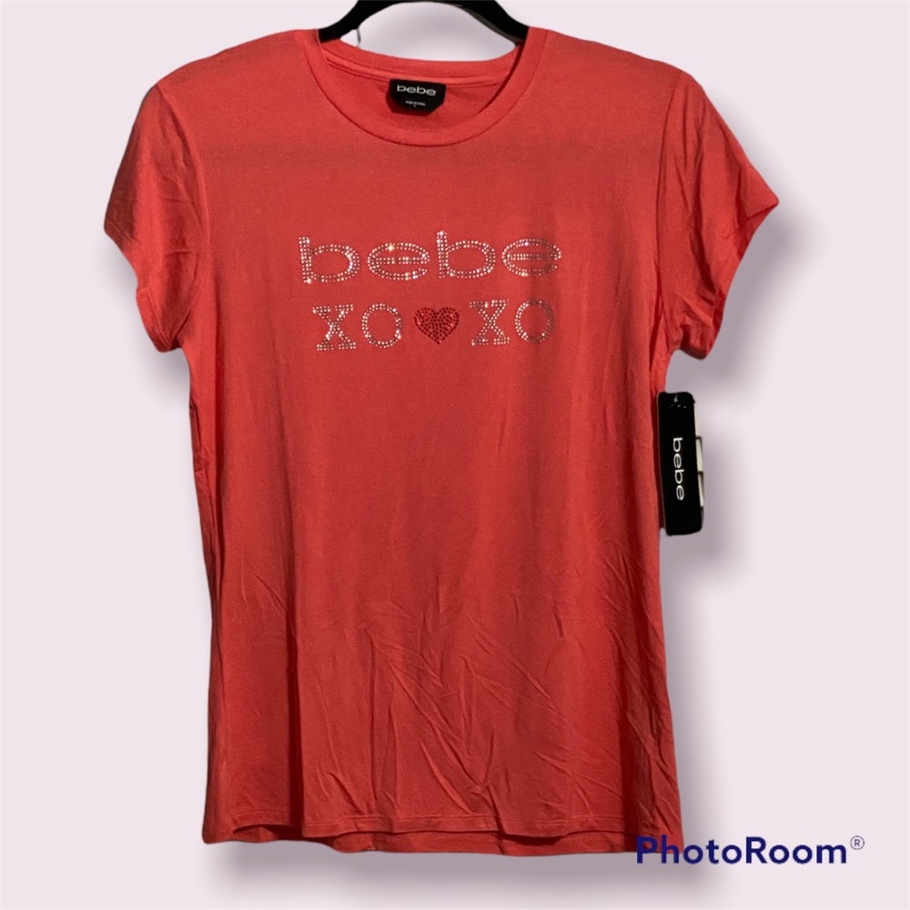 NWT•bebe junior coral “XO❤️XO” short sleeve T